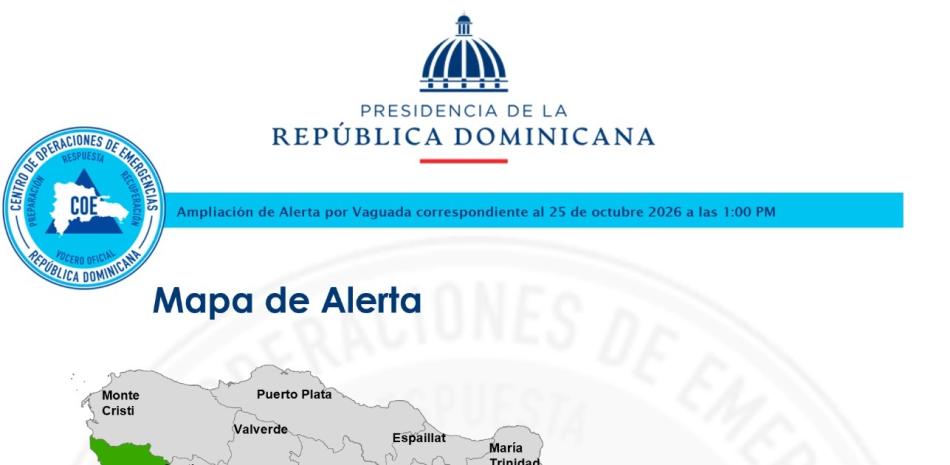 Vaguada activa eleva a 16 las provincias bajo alerta preventiva en el país